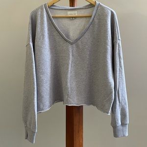 AEO Gray Cropped V-Neck Sweatshirt, Size Small, Excellent Condition